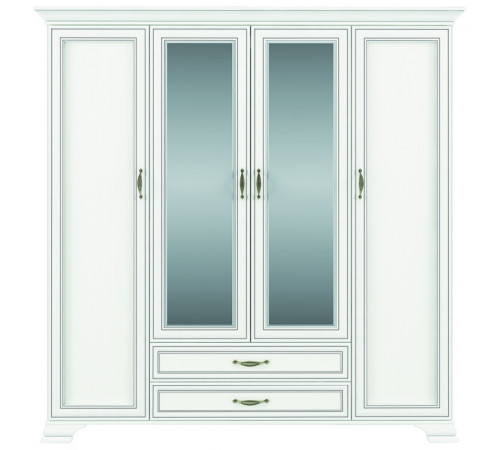 Четырехстворчатый шкаф для одежды с зеркалом Тиффани 4D2S крем вудлайн